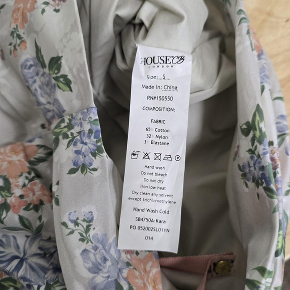 House of CB Mini Dress Womens Small Floral Kara Ruched Ruffle Sleeve Lace Up - Picture 5 of 12